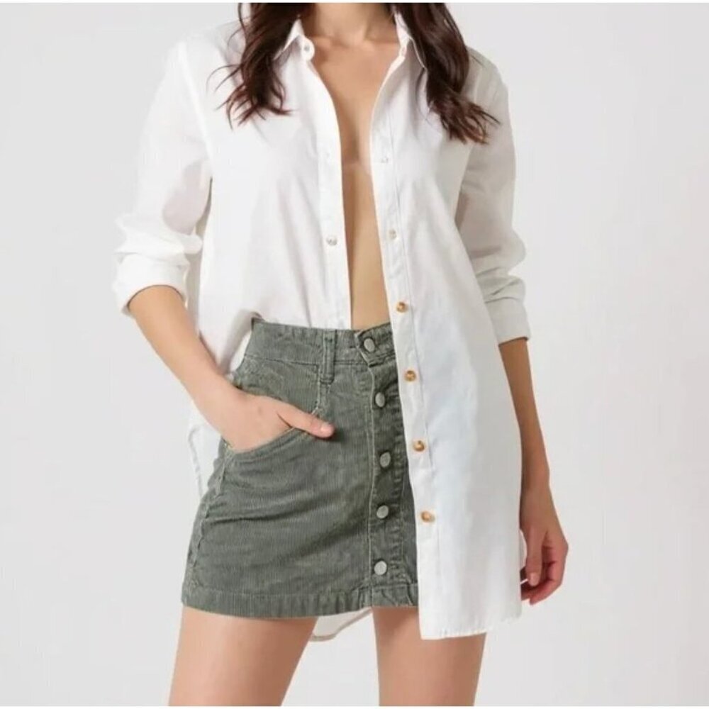 Free People Ray Corduroy Mini Skirt in Washed Army Green Size 26
